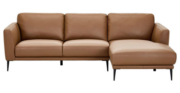 ECKSOFA Cognac Echtleder  - Cognac/Schwarz, MODERN, Leder/Metall (253/160cm) - Novel