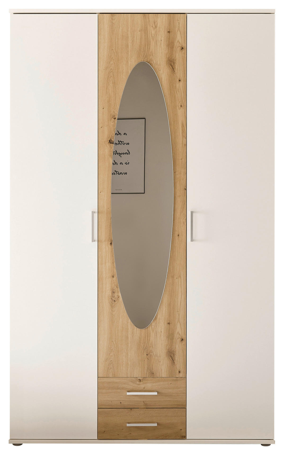 DREHTÜRENSCHRANK 120/195/55 cm 3-türig Weiß, Eiche Artisan  - Alufarben/Weiß, ROMANTIK / LANDHAUS, Glas/Holzwerkstoff (120/195/55cm) - P & B