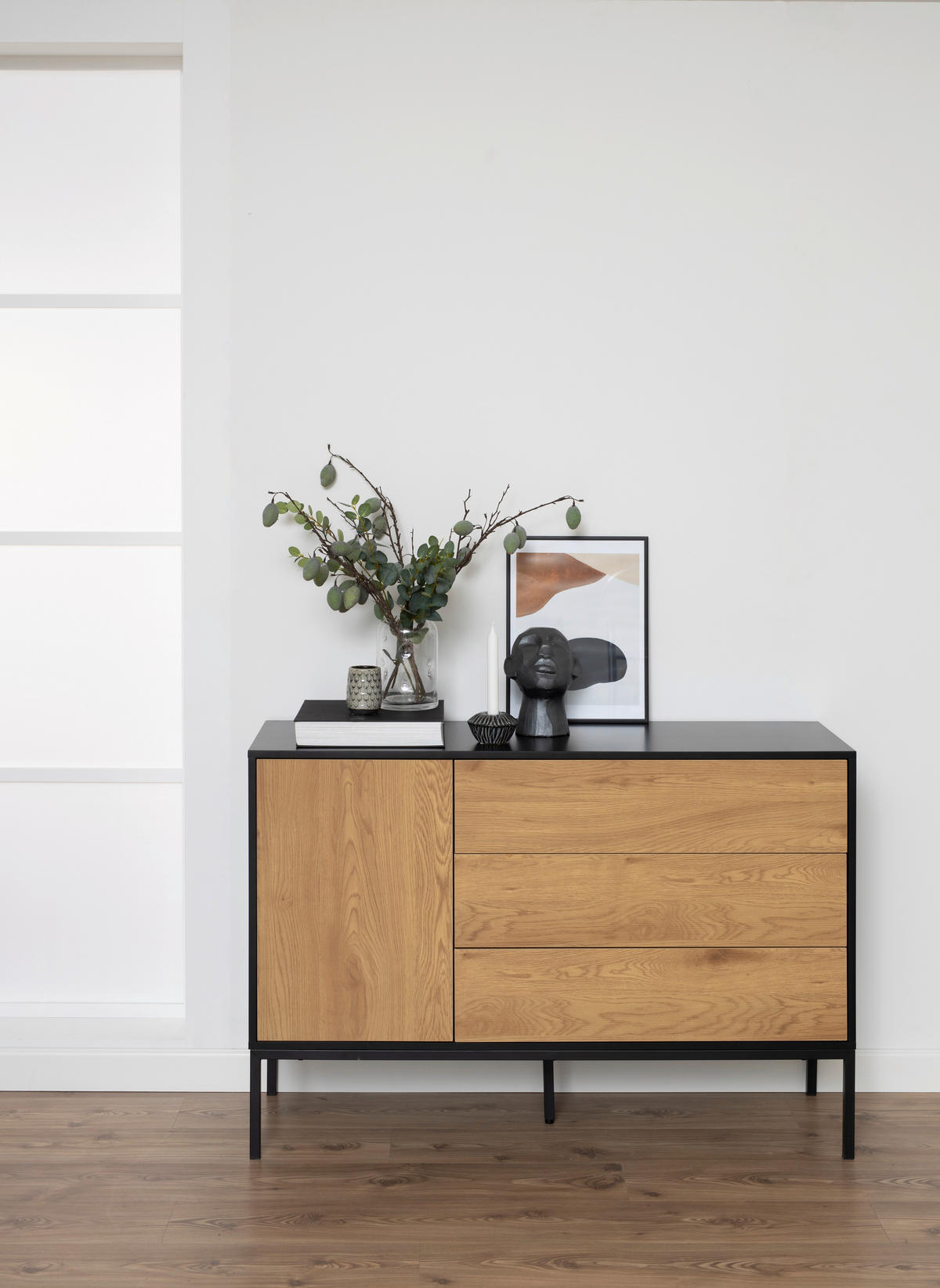 BYRÅ 120/82/40 cm  - skogsek/svart, Modern, metall/trämaterial (120/82/40cm) - Best Price