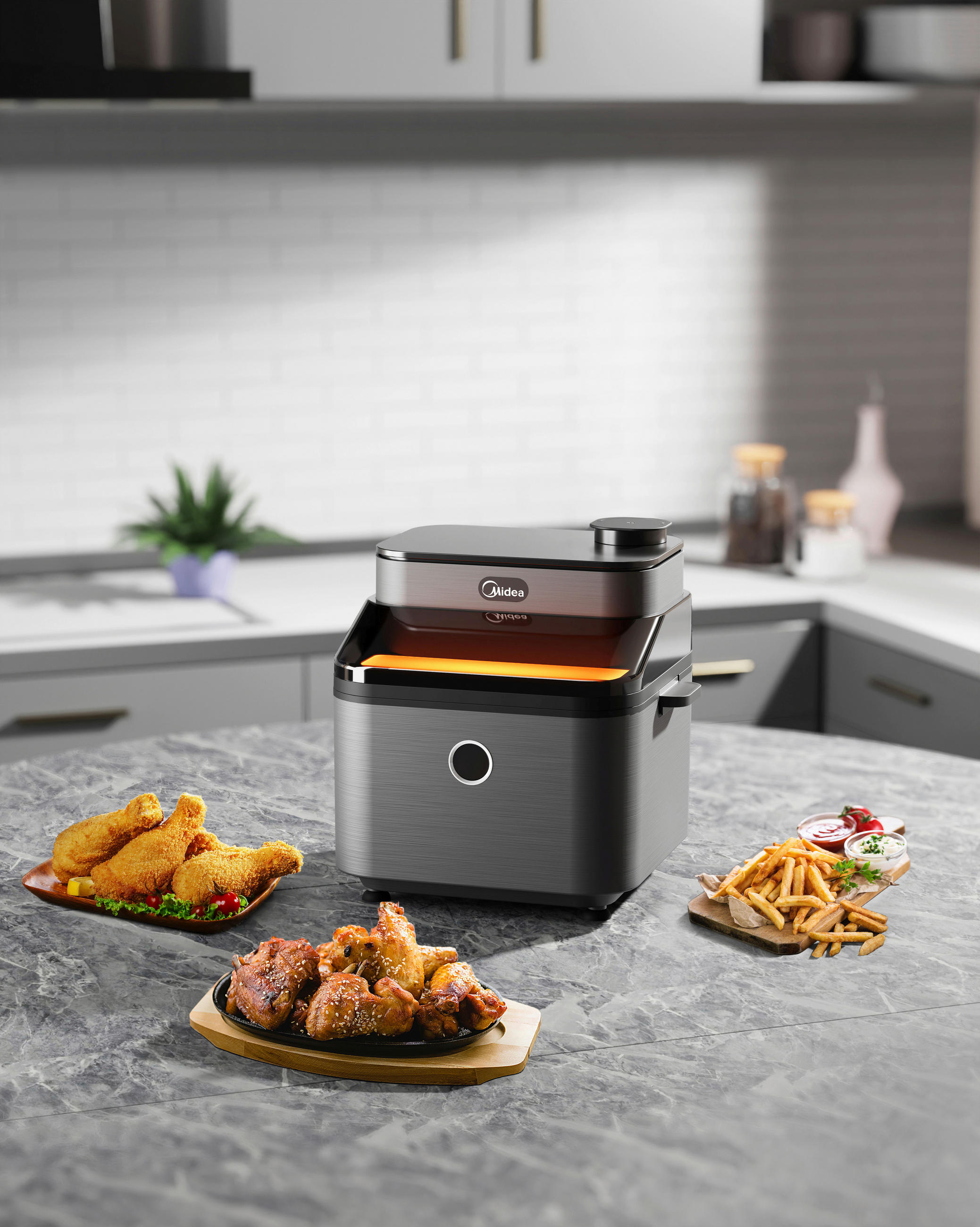 HEIßLUFTFRITTEUSE Airfryer MF-CY75C2 7 L  - Dunkelgrau, Basics, Kunststoff/Metall (32,0/31,5/31,2cm) - Midea