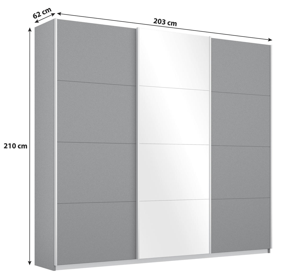 SCHWEBETÜRENSCHRANK 203/210/62 cm 3-türig  - Alufarben/Grau, MODERN, Holzwerkstoff/Metall (203/210/62cm) - Luca Bessoni