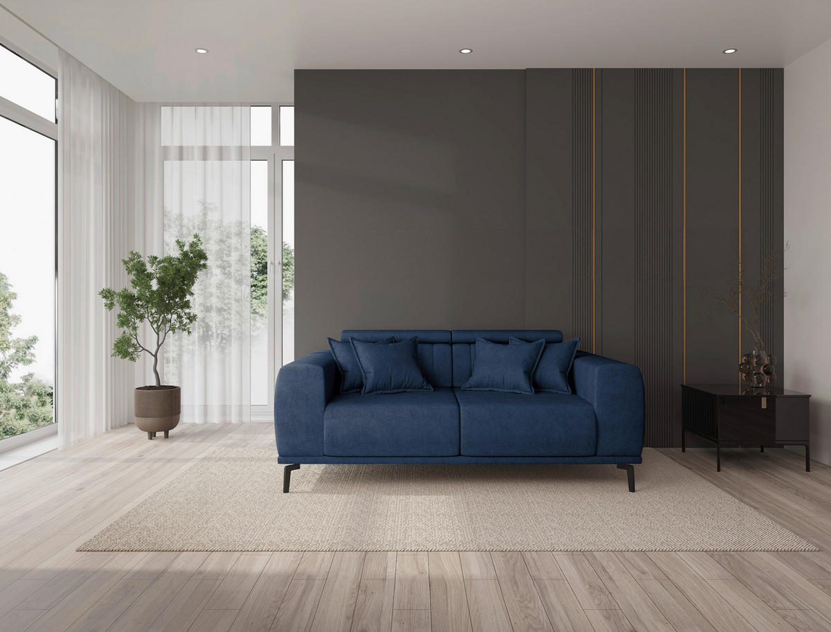 2-SITZER-SOFA Webstoff Dunkelblau  - Schwarz/Dunkelblau, KONVENTIONELL, Textil/Metall (200/80/110cm) - Carryhome