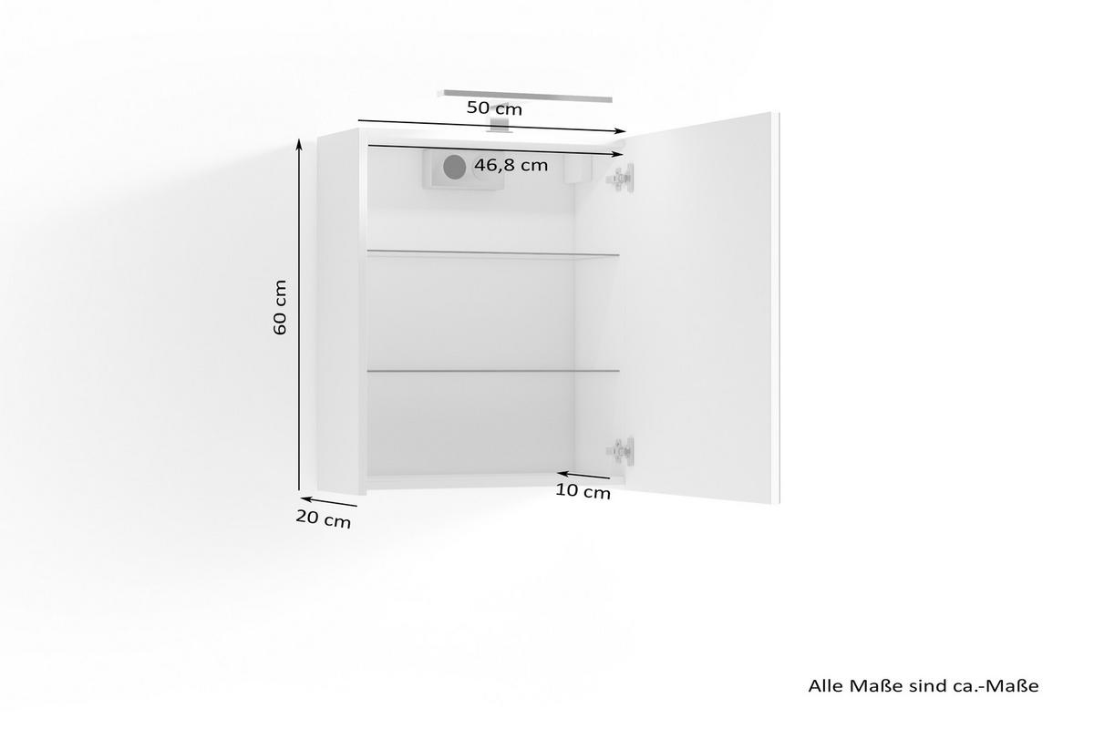SPIEGELSCHRANK 50/60/20 cm  - Weiß, MODERN, Glas/Holzwerkstoff (50/60/20cm) - MID.YOU