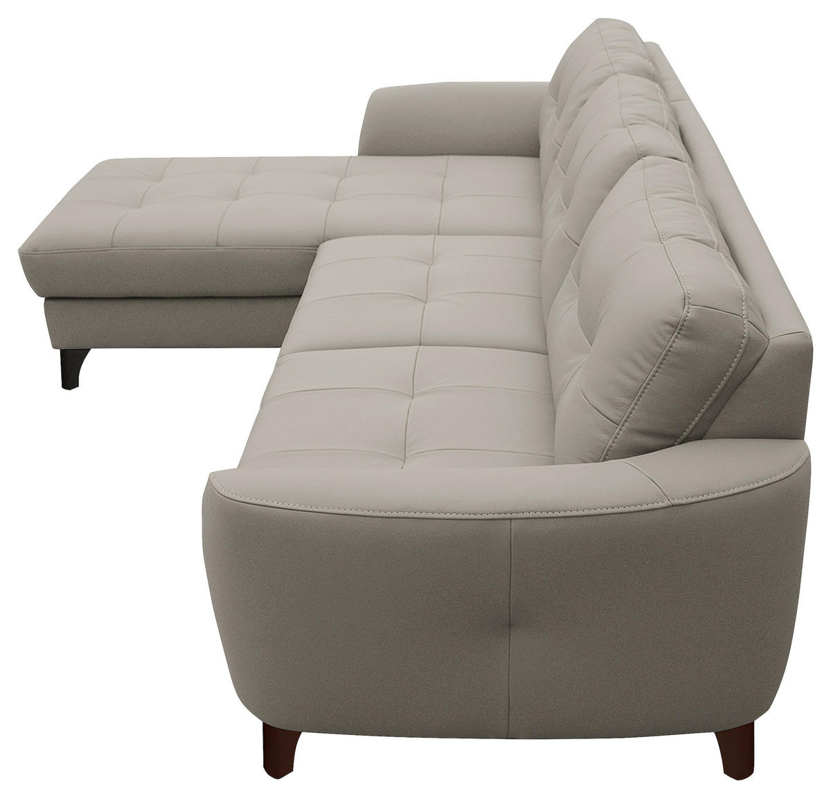 ECKSOFA in Lederlook Echtleder Platinfarben  - Platinfarben/Buchefarben, Design, Leder/Holz (238/168cm) - Livetastic