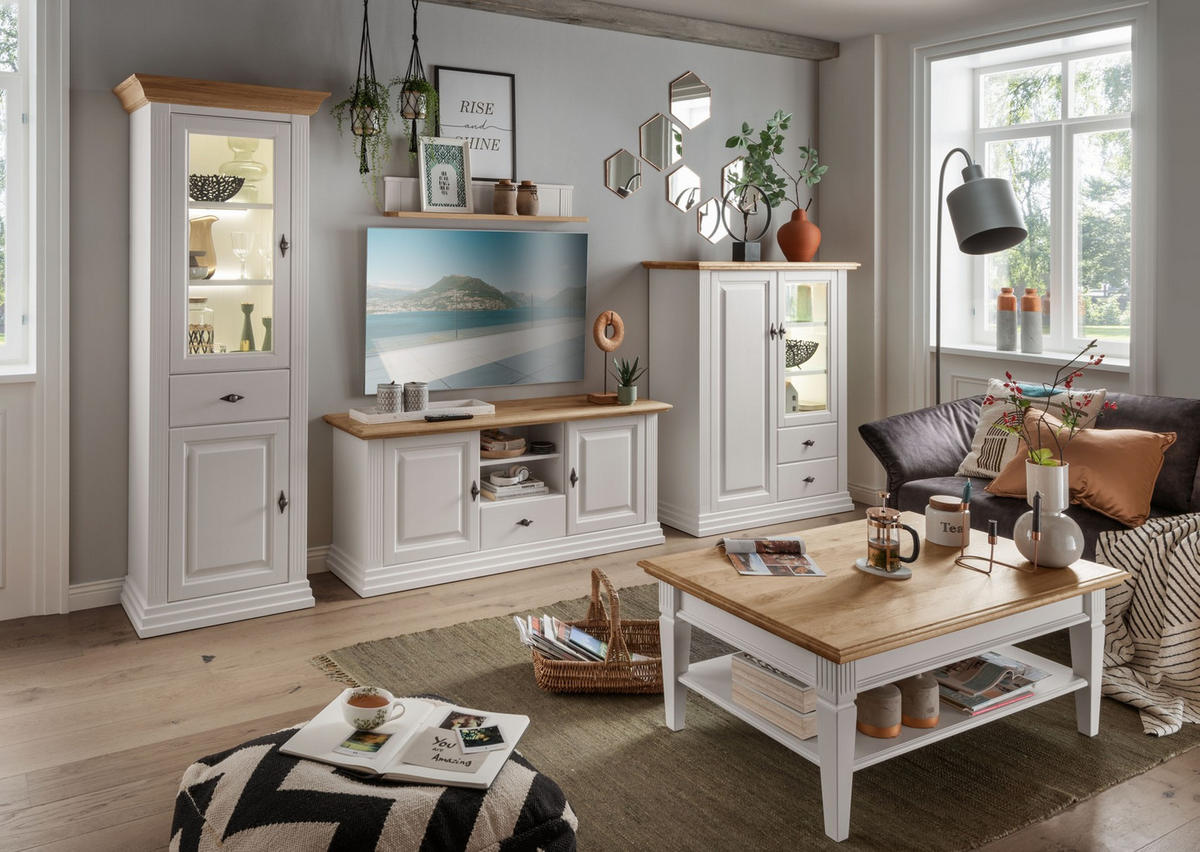 VITRINE  in massiv Eiche   - Weiß, Design, Holz (72/199/45cm) - Livetastic