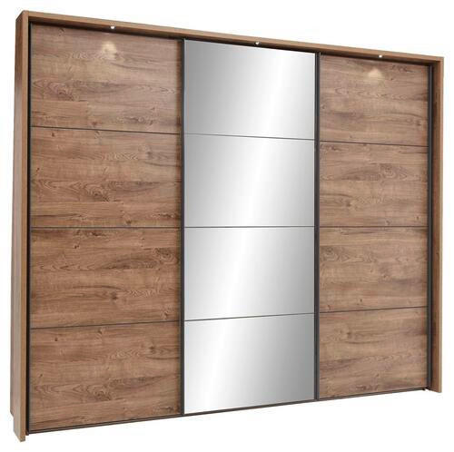  SCHWEBETÜRENSCHRANK 300/225/58 cm 3-türig  - Eichefarben/Graphitfarben, Trend, Glas/Holzwerkstoff (300/225/58cm) - Xora