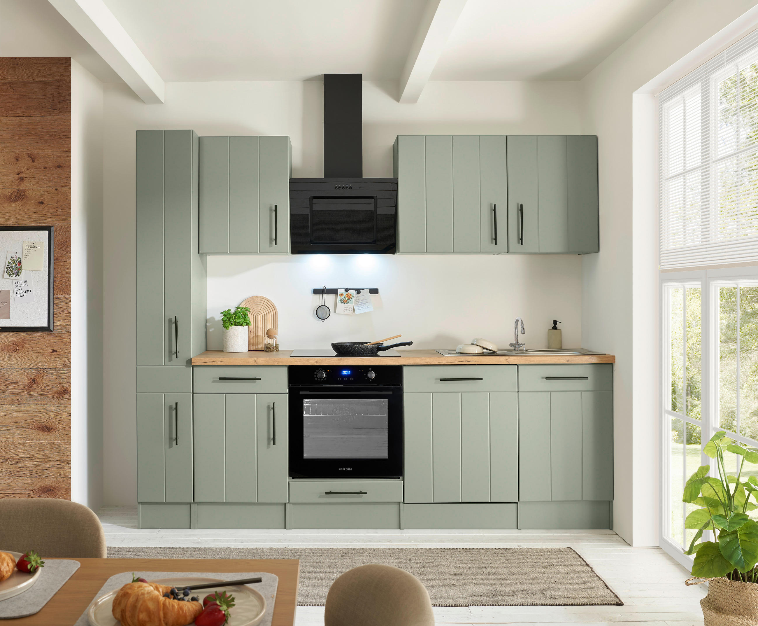 KÜCHENBLOCK 250 cm   in Wildeiche, Schilfgrün  - Schilfgrün/Wildeiche, Trend, Holzwerkstoff/Metall (250cm) - Respekta