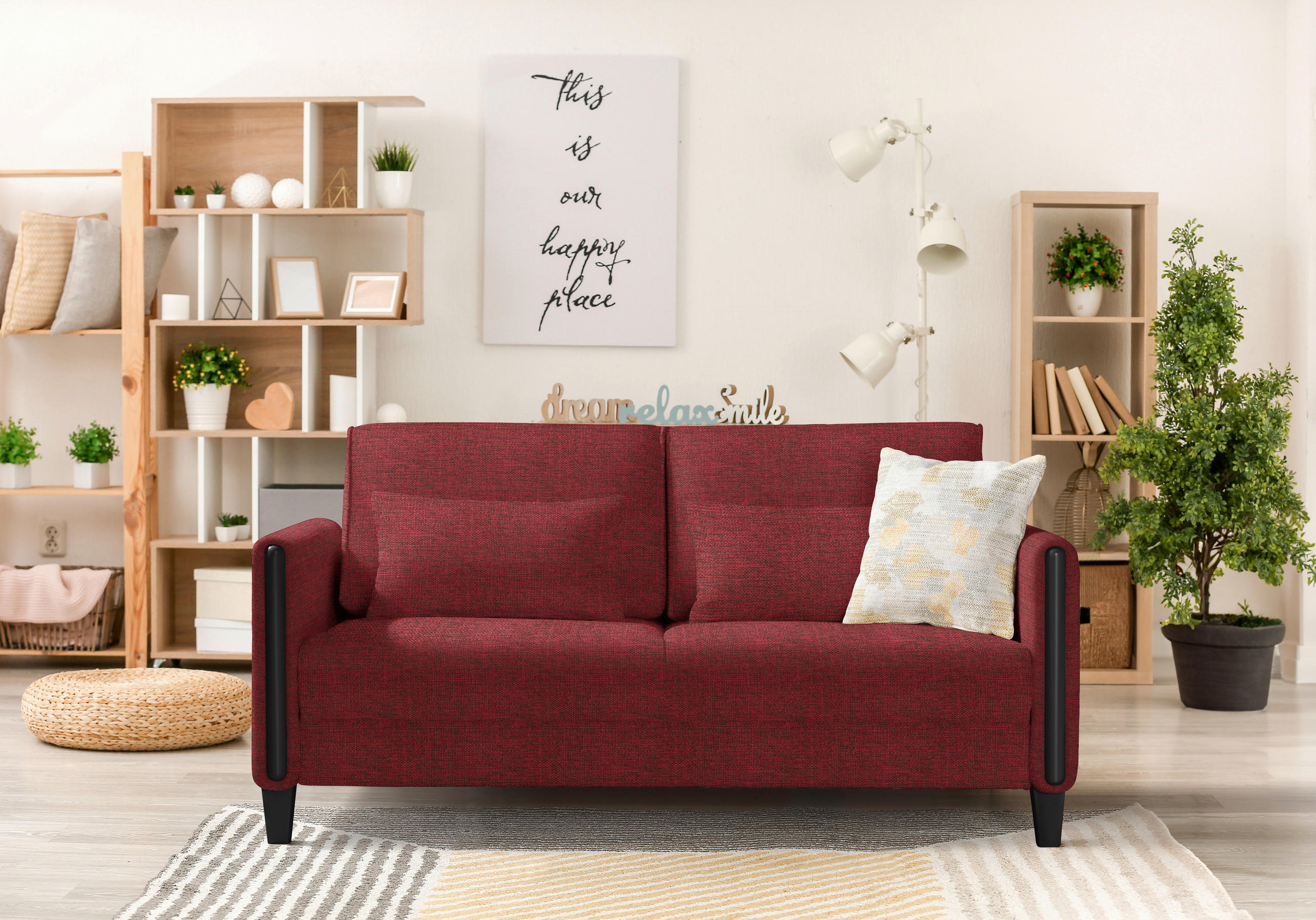SCHLAFSOFA in Holz, Textil Rot, Schwarz  - Rot/Schwarz, Design, Holz/Textil (174/88/104cm) - Niels Andersson