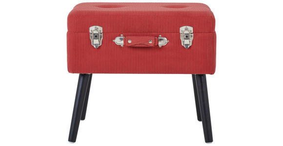 HOCKER Cord Kiefer Schwarz, Rot  - Rot/Schwarz, Trend, Holz/Textil (50/46/35cm) - Xora