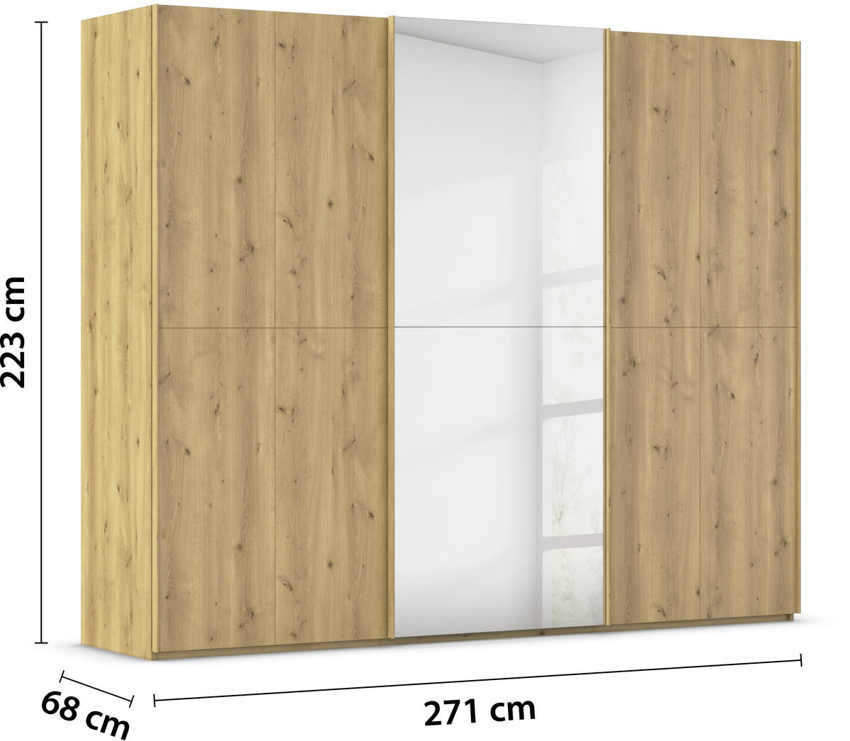 SCHWEBETÜRENSCHRANK 270/223/68 cm 3-türig Eichefarben  - Eichefarben, Design, Holz/Holzwerkstoff (270/223/68cm) - Novel