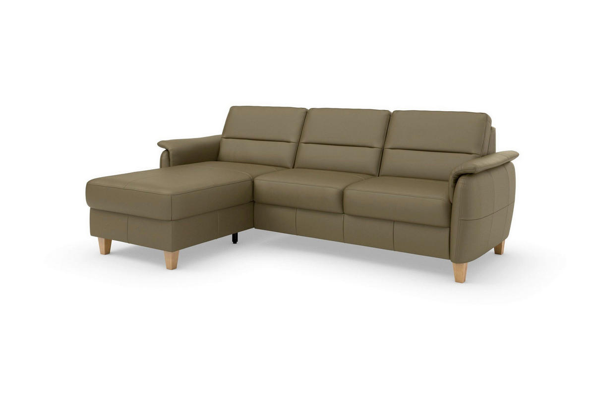 ROHOVÁ SEDAČKA, koža, olivovozelená - olivovozelená/farba duba, Basics, koža/drevo (163/244cm) - Sit & More