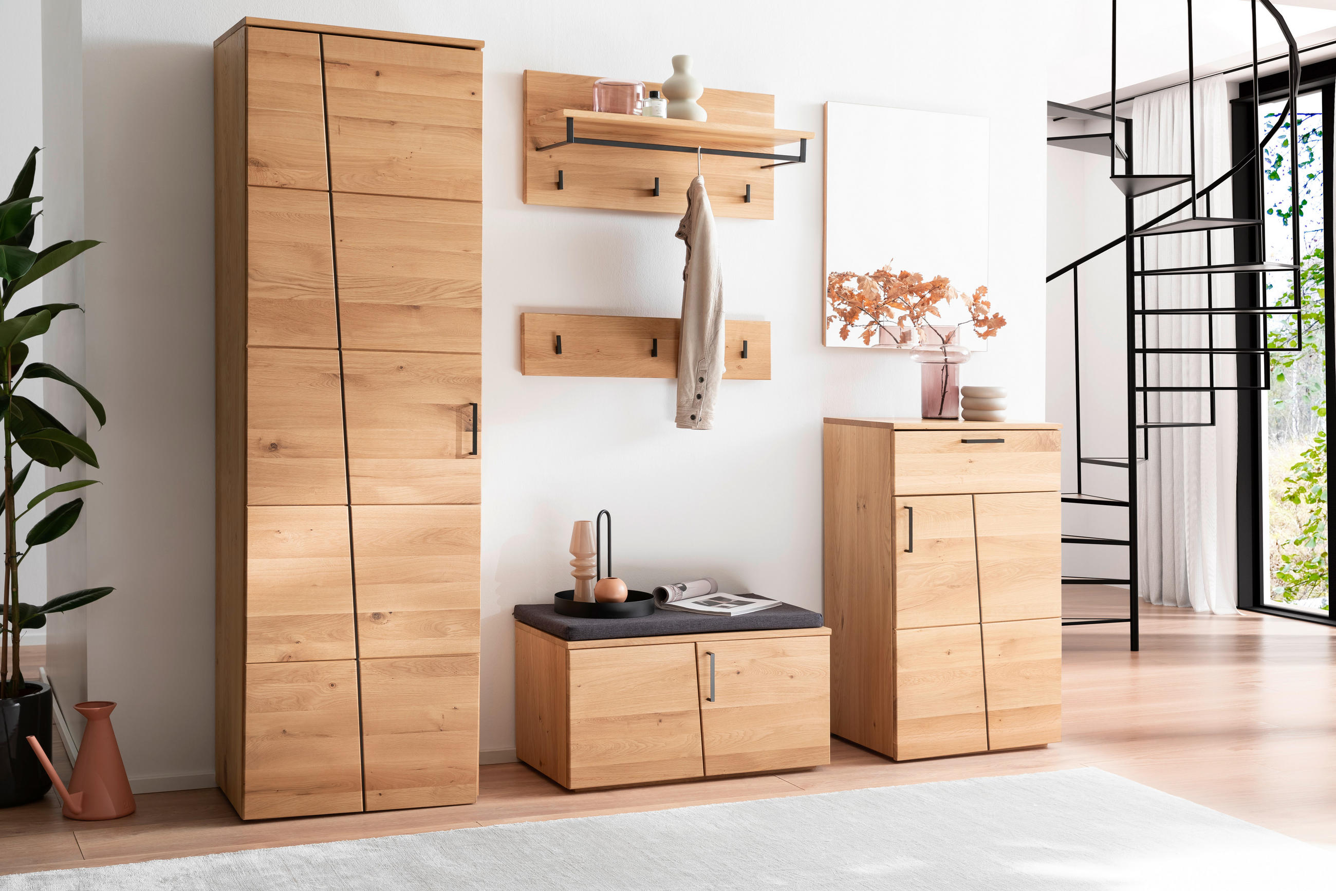 GARDEROBENBANK  in 80/46/40 cm  - Eichefarben/Anthrazit, Natur, Holz/Textil (80/46/40cm)