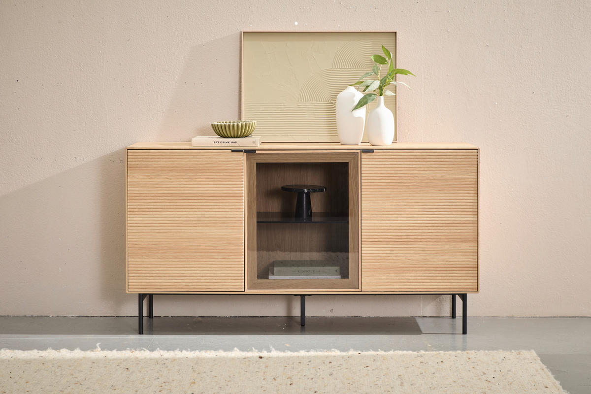 SIDEBOARD  150/80/40 cm  - Eichefarben/Schwarz, KONVENTIONELL, Glas/Holzwerkstoff (150/80/40cm) - Xora