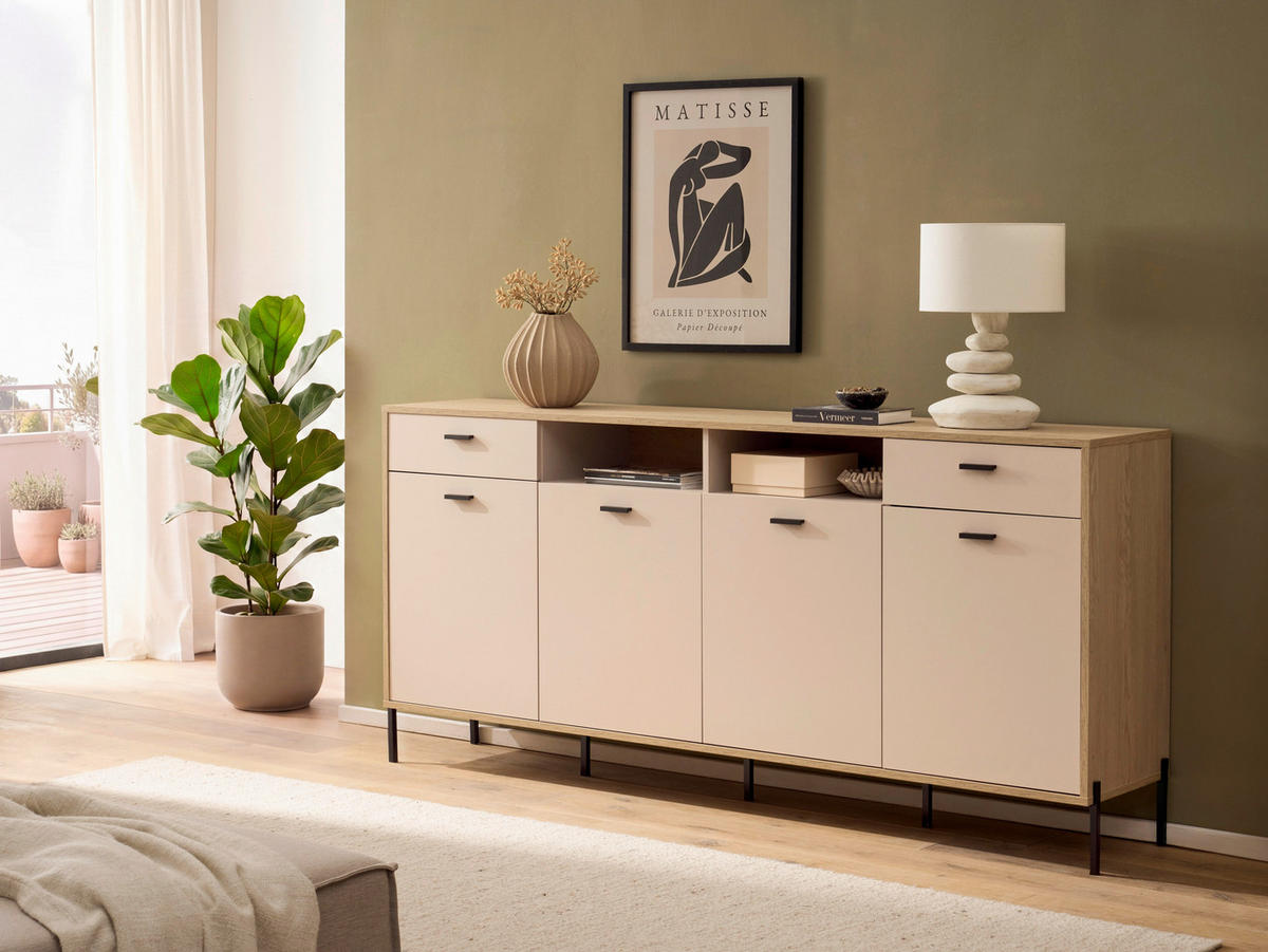 SIDEBOARD  205/94/40 cm 2 Schublade(n)  - Kaschmir/Eichefarben, Design, Holzwerkstoff/Metall (205/94/40cm) - MID.YOU
