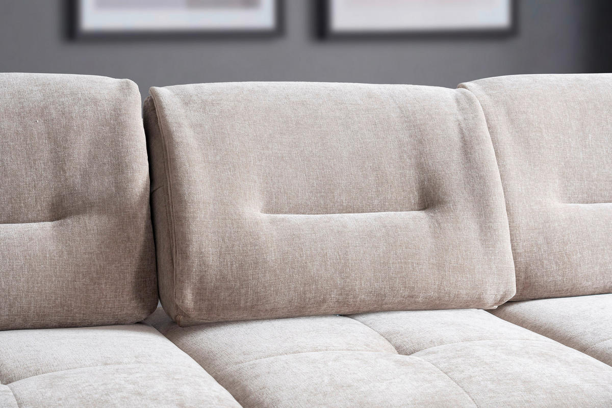 ECKSOFA Taupe Chenille Rücken echt, Sitztiefenverstellung  - Taupe/Schwarz, Design, Textil/Metall (190/320cm) - Moderano