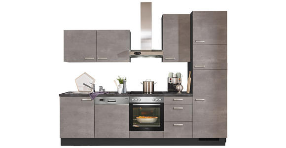 KÜCHENBLOCK 290 cm in Graphitfarben, Grau - Edelstahlfarben/Graphitfarben, KONVENTIONELL, Holzwerkstoff/Metall (290cm) - Xora