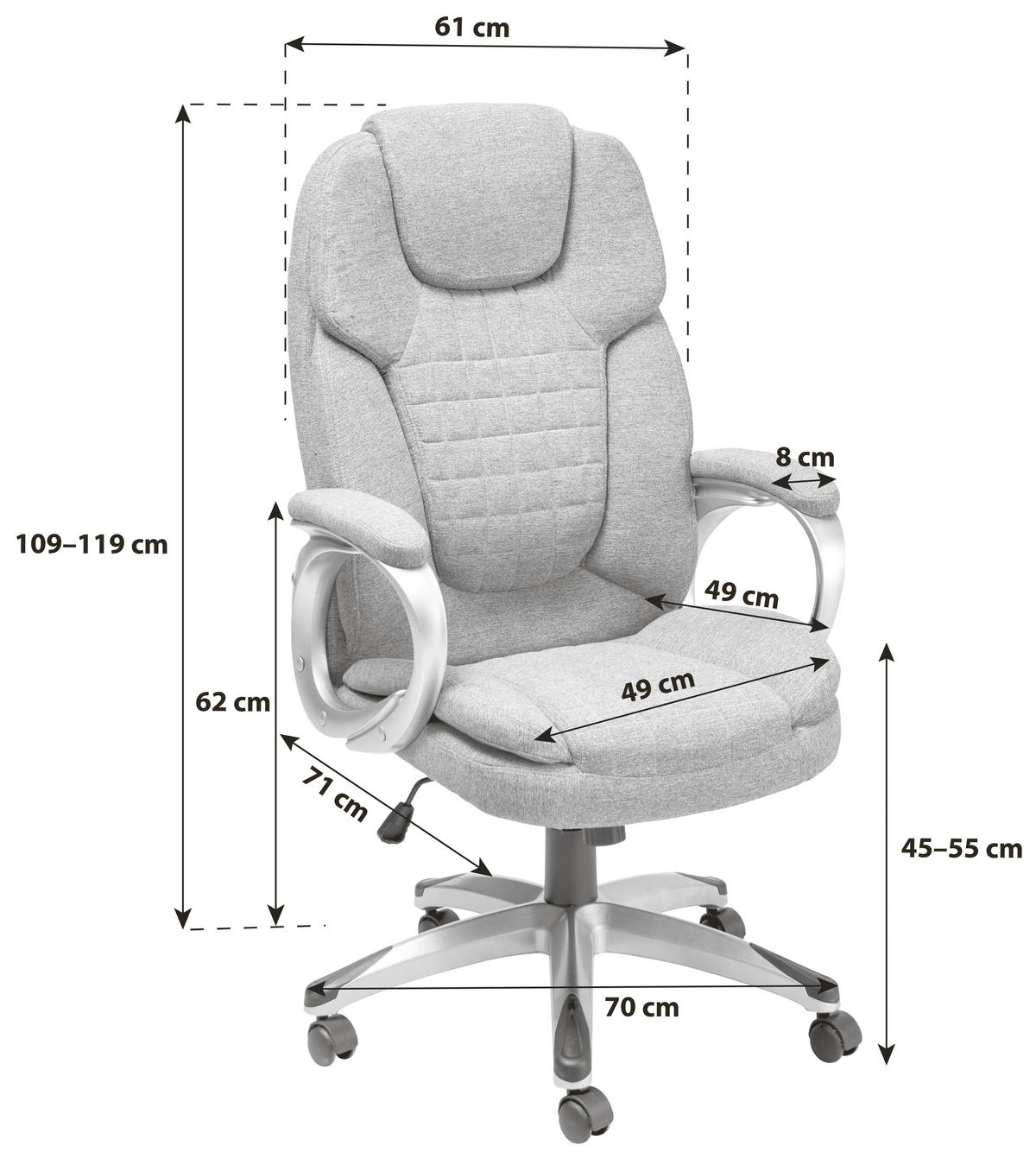 DREHSTUHL  in Fleece Hellgrau  - Silberfarben/Hellgrau, LIFESTYLE, Kunststoff/Textil (61/109-119/71cm) - MID.YOU