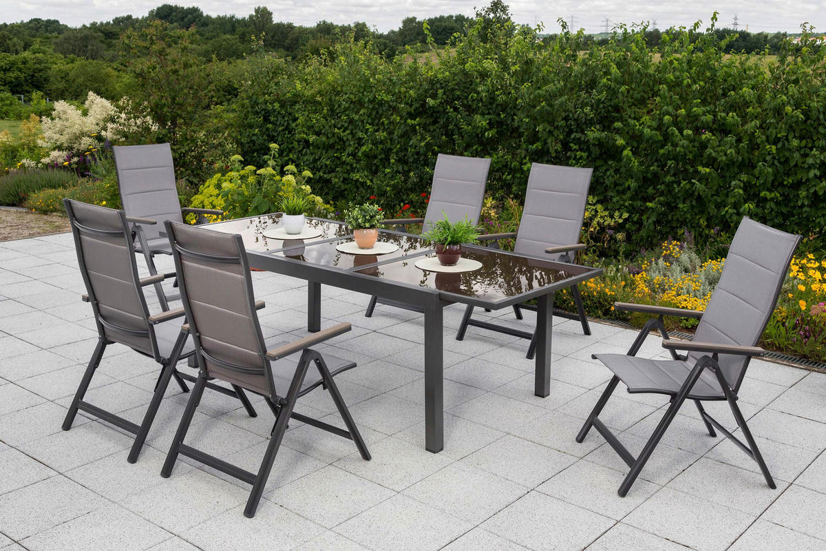 GARTENTISCHGRUPPE  - Graphitfarben/Braun, KONVENTIONELL, Glas/Kunststoff - Gardenson