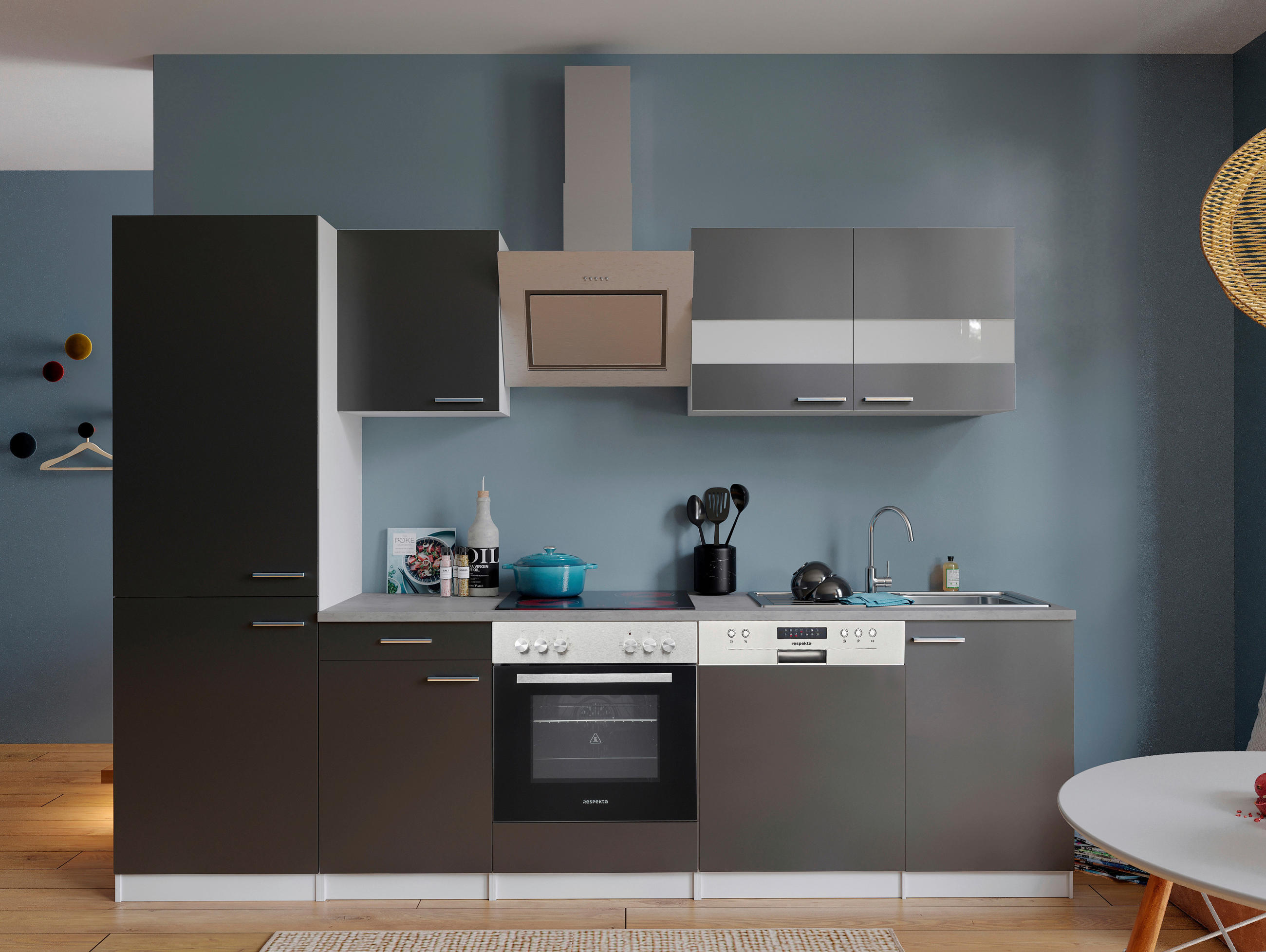 KÜCHENBLOCK 280 cm   in Grau  - Edelstahlfarben/Graphitfarben, Basics, Holzwerkstoff/Metall (280cm) - Respekta