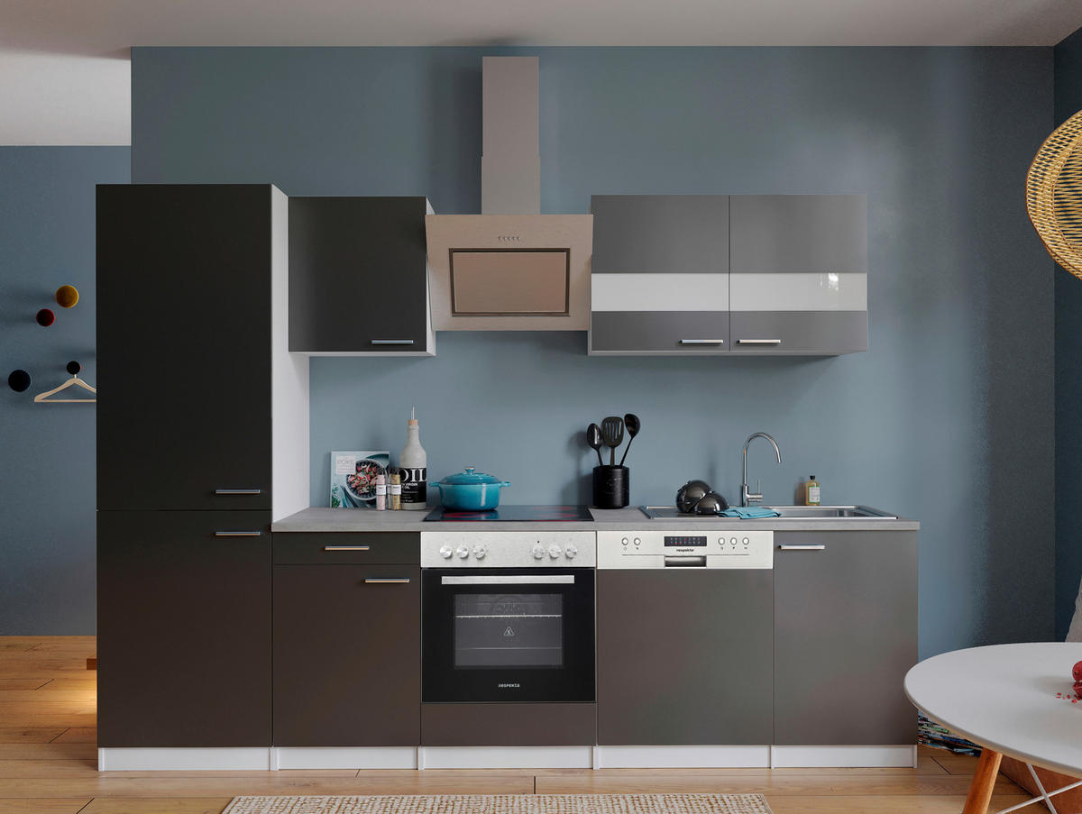 KÜCHENBLOCK 280 cm   in Grau  - Edelstahlfarben/Graphitfarben, Basics, Holzwerkstoff/Metall (280cm) - Respekta