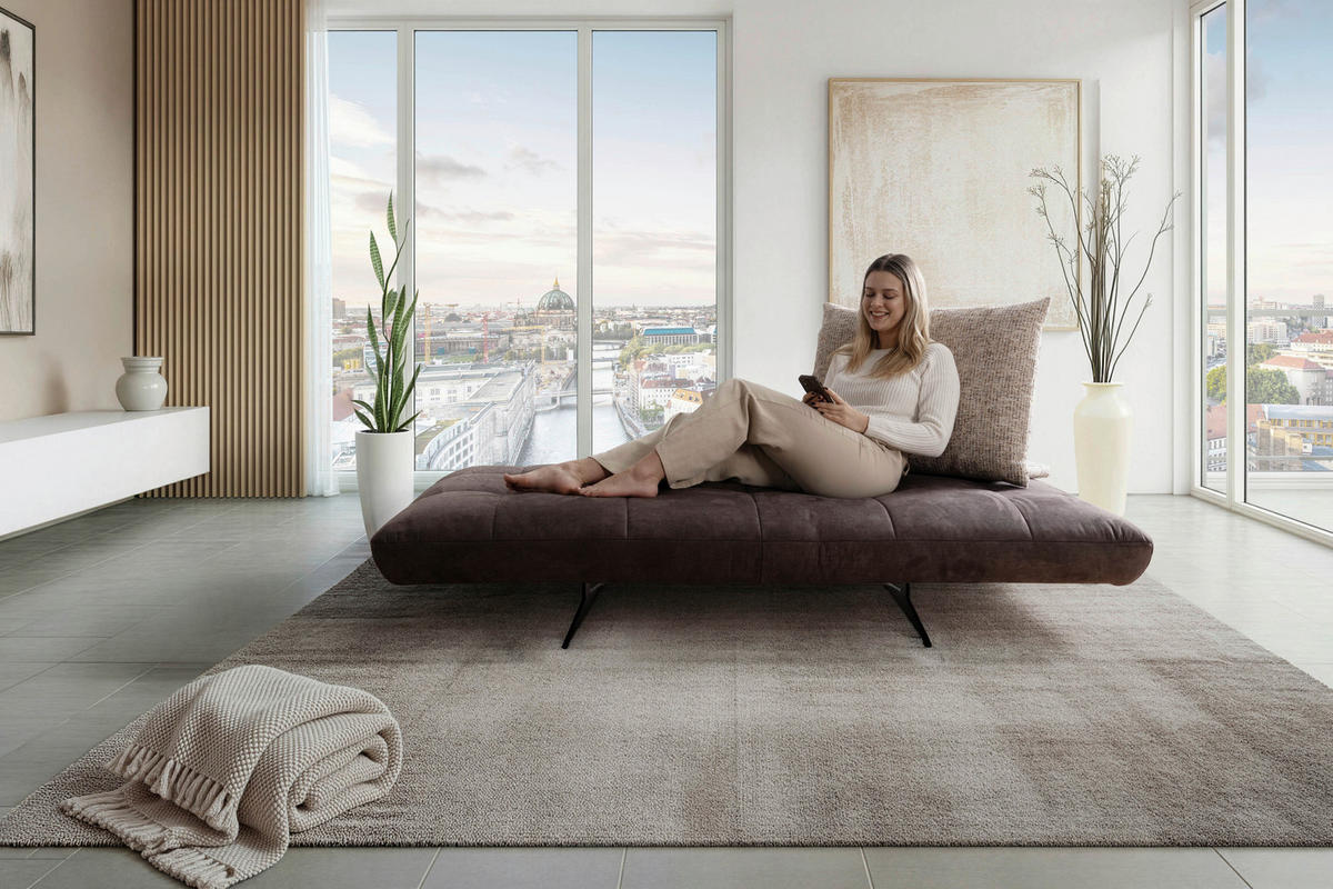 RÉCAMIERE  in Mikrofaser Braun, Cappuccino  - Schwarz/Braun, Design, Textil/Metall (210/105/115cm) - Moderano