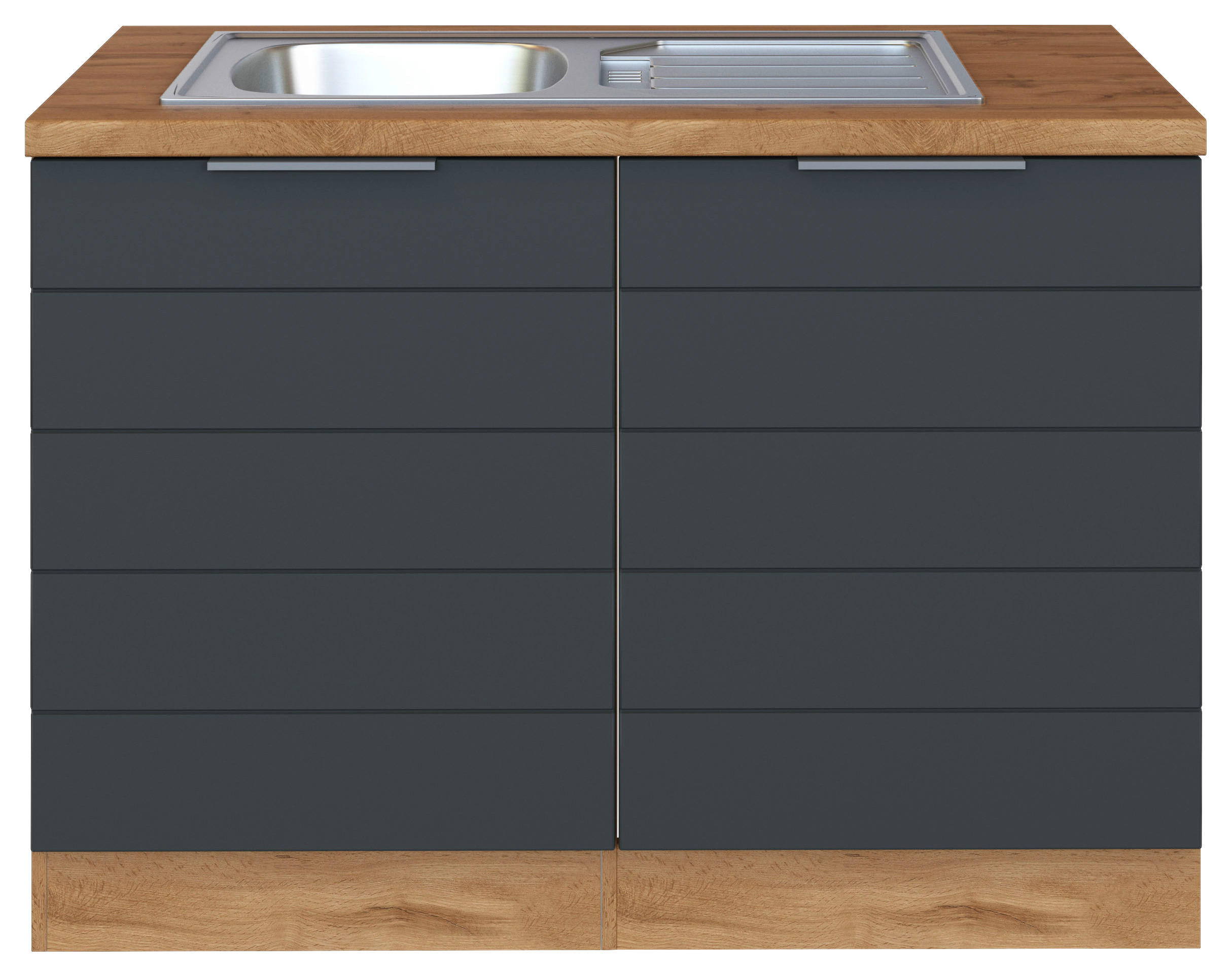 SPÜLENUNTERSCHRANK 120/86/60 cm  in Grau, Eiche Wotan  - Eiche Wotan/Grau, Design, Holzwerkstoff/Metall (120/86/60cm) - Held