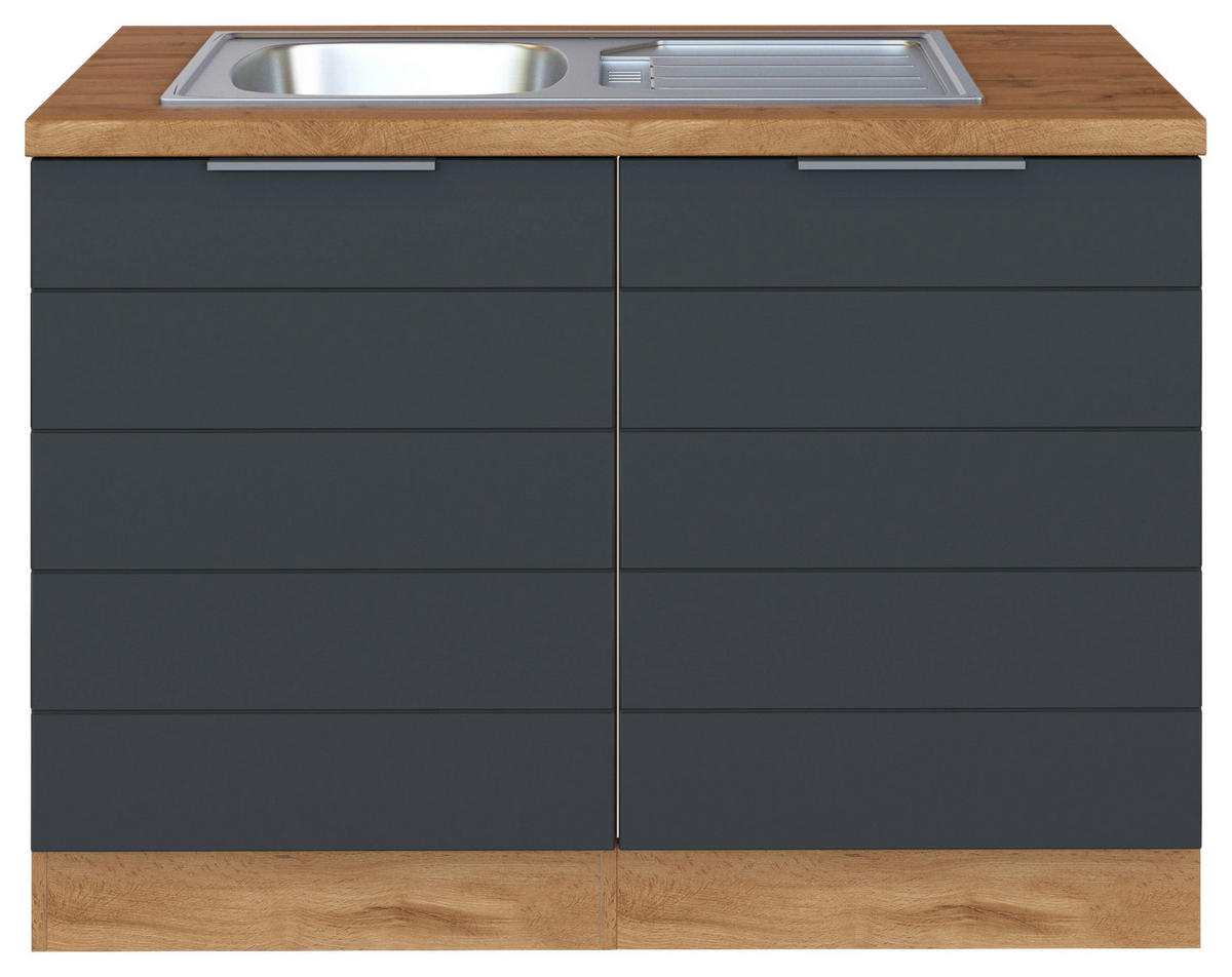 SPÜLENUNTERSCHRANK 120/86/60 cm  in Grau, Eiche Wotan  - Eiche Wotan/Grau, Design, Holzwerkstoff/Metall (120/86/60cm) - Held