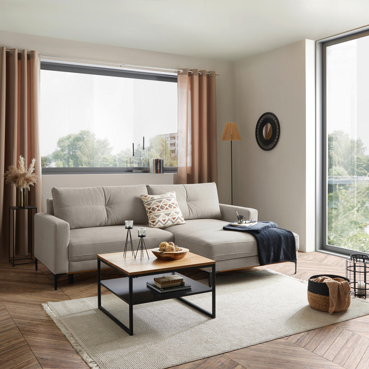 ECKSOFA in Beige  - Beige/Schwarz, Modern, Textil/Metall (238/162cm) - Ondega