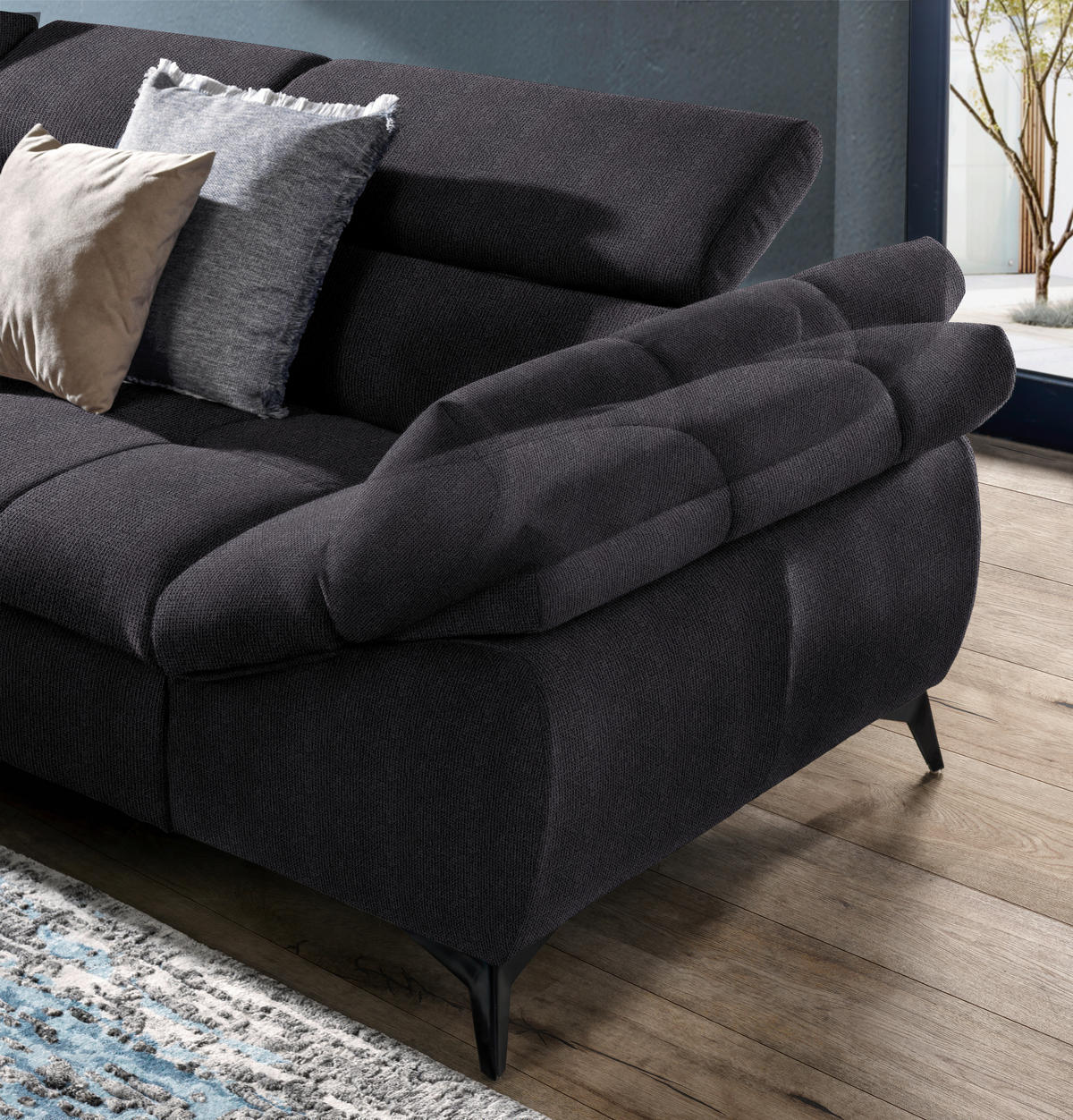 ECKSOFA in Mikrofaser Schwarz  - Schwarz, Design, Kunststoff/Textil (210/279cm) - Livetastic