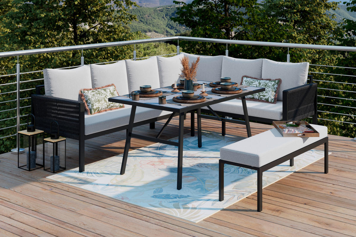 LOUNGE ÉTKEZŐGARNITÚRA  185/280 cm   - szürkésfehér/antracit, Modern, műanyag/textil (185/280cm) - Ambia Garden