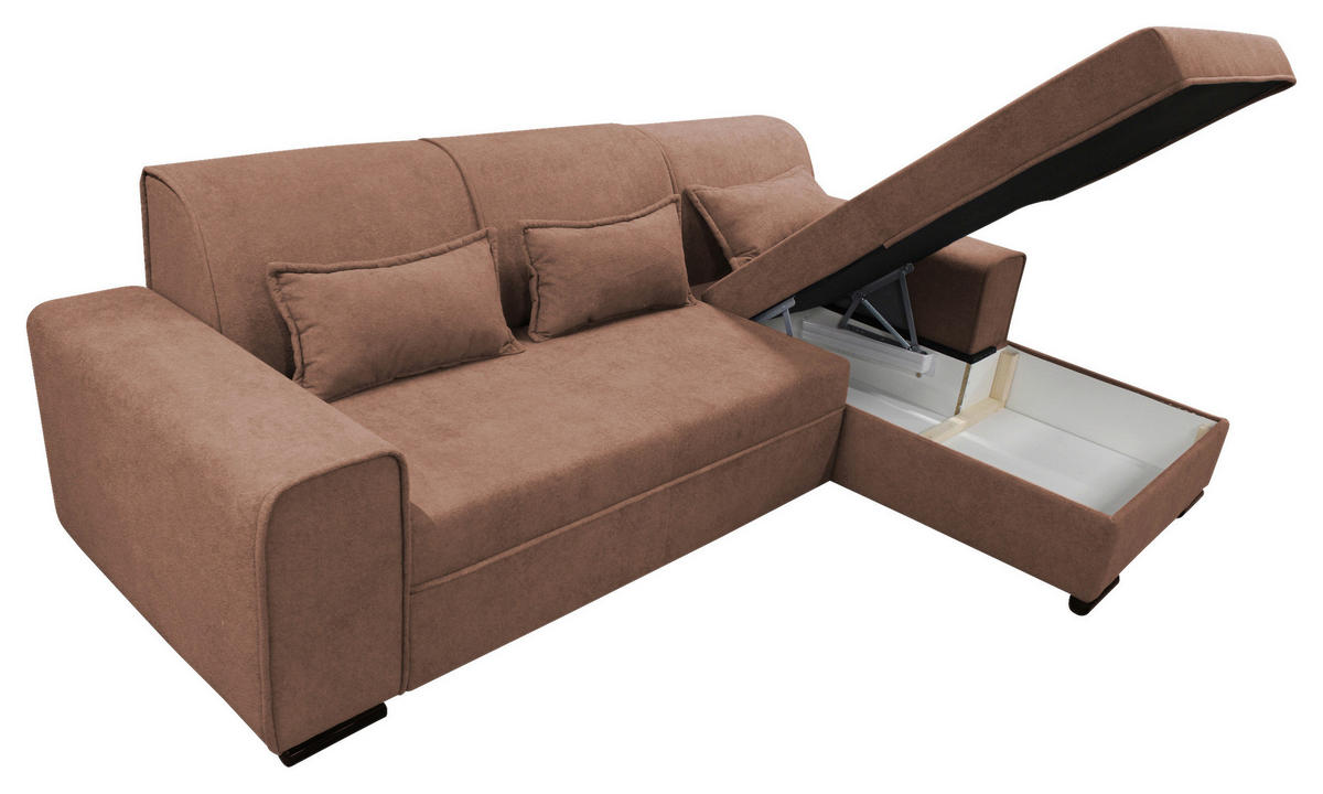 ECKSOFA in Struktur, Bouclé Altrosa  - Altrosa/Schwarz, Design, Kunststoff/Textil (270/175cm) - MID.YOU
