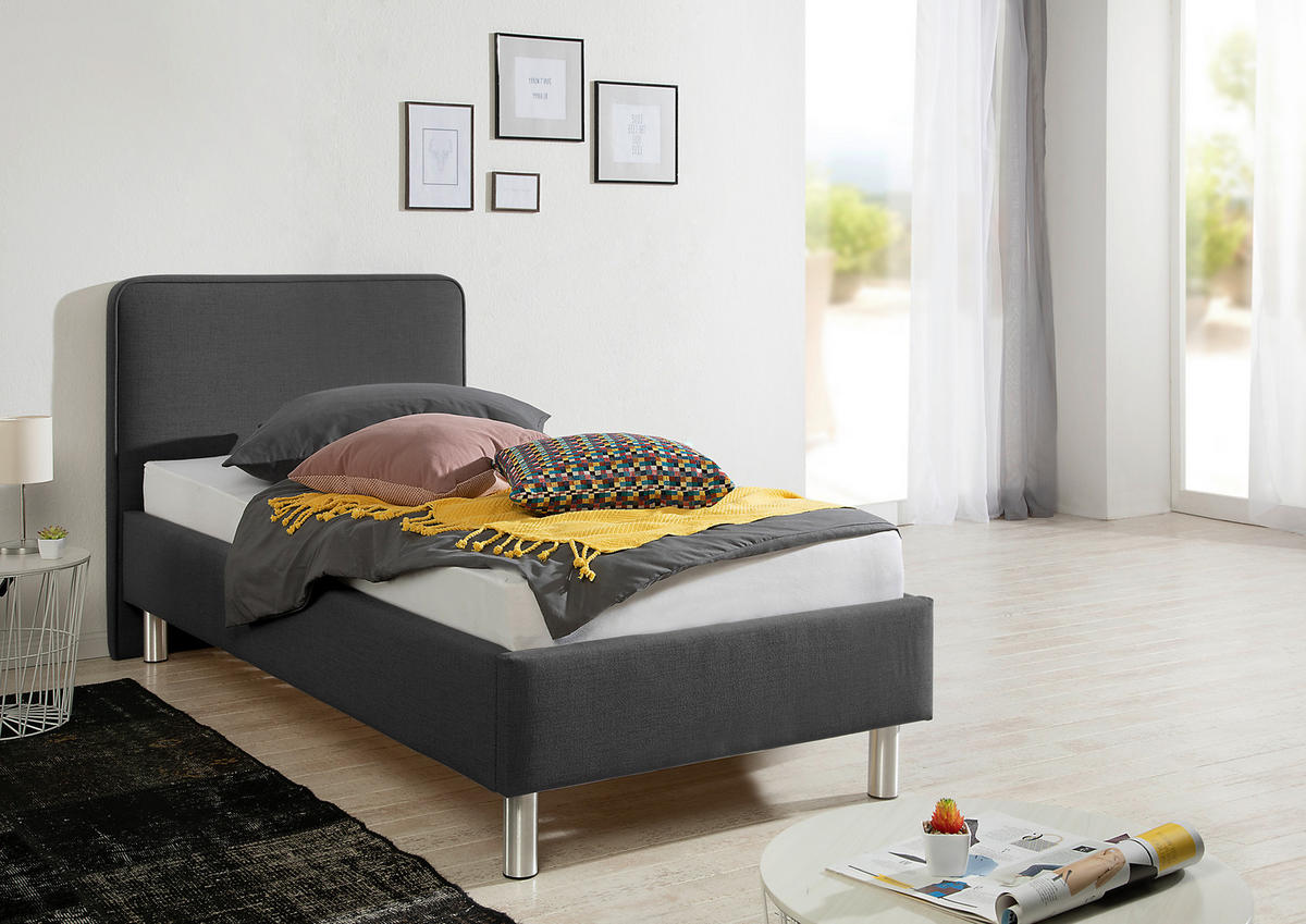 POLSTERBETT  in Anthrazit,  - Anthrazit/Alufarben, MODERN, Textil/Metall (113/97/208cm) - Livetastic