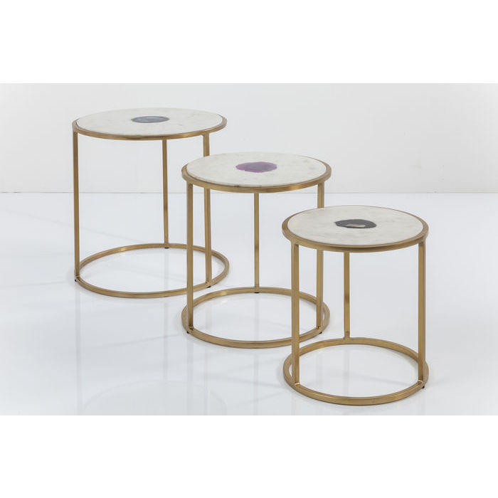 BEISTELLTISCHSET in Metall, Stein  - Beige/Messingfarben, KONVENTIONELL, Stein/Metall - Kare-Design
