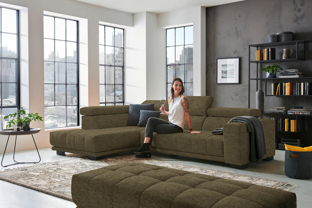 ECKSOFA in Mikrofaser Dunkelgrün  - Dunkelgrün/Schwarz, Design, Textil/Metall (207/301cm) - Xora