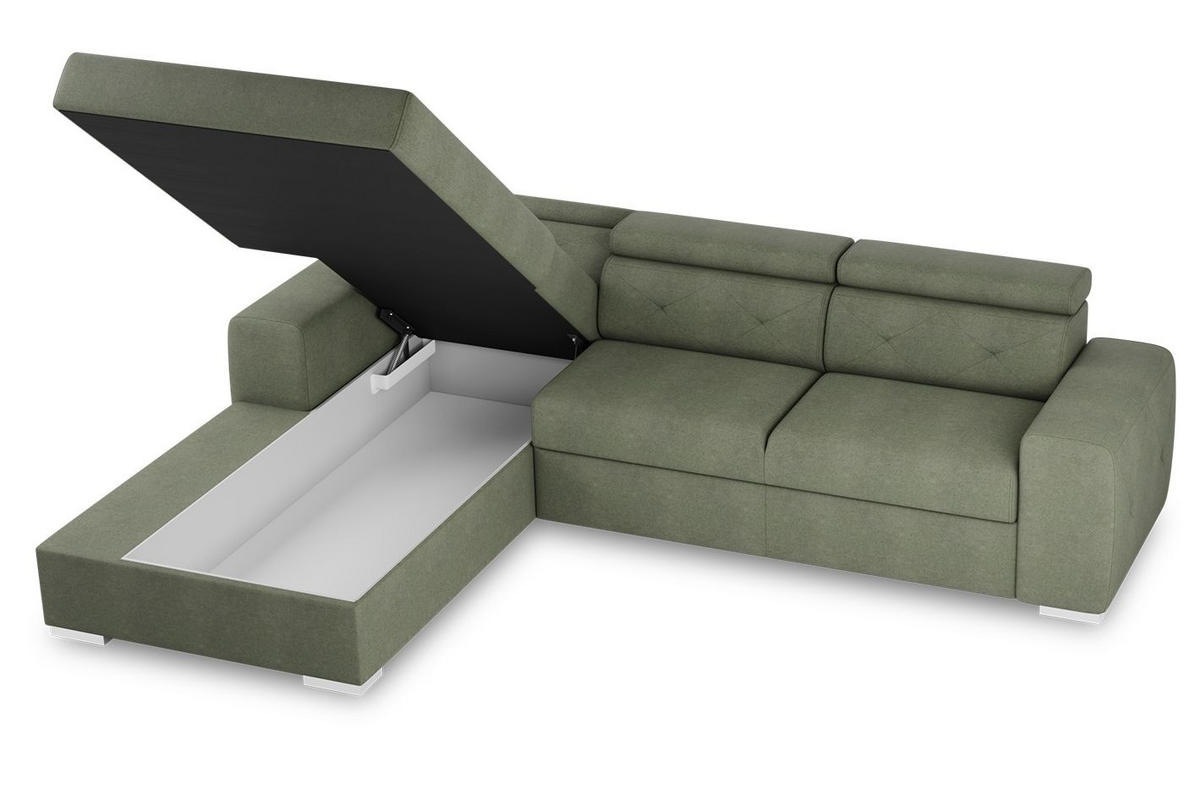 ECKSCHLAFSOFA Olivgrün Velours  - Silberfarben/Olivgrün, Design, Textil (195/296cm) - MID.YOU