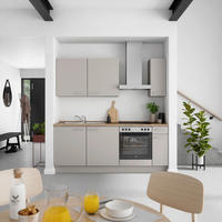 KÜCHENBLOCK Touch 210 cm  in Grau, Eiche dunkel  - Eiche dunkel/Edelstahlfarben, MODERN, Holzwerkstoff/Metall (210cm) - Nobilia
