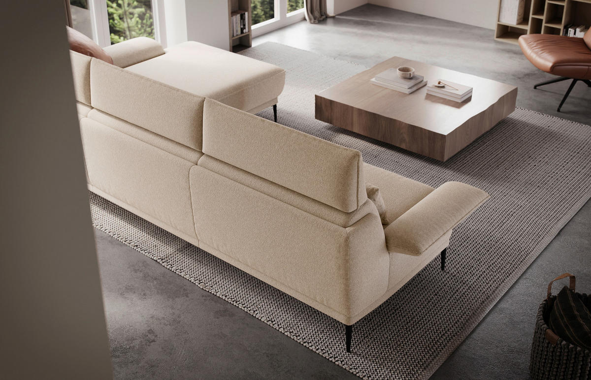 ECKSOFA in Bouclé Creme  - Creme/Schwarz, Modern, Textil/Metall (186/330cm) - Johann Jakob