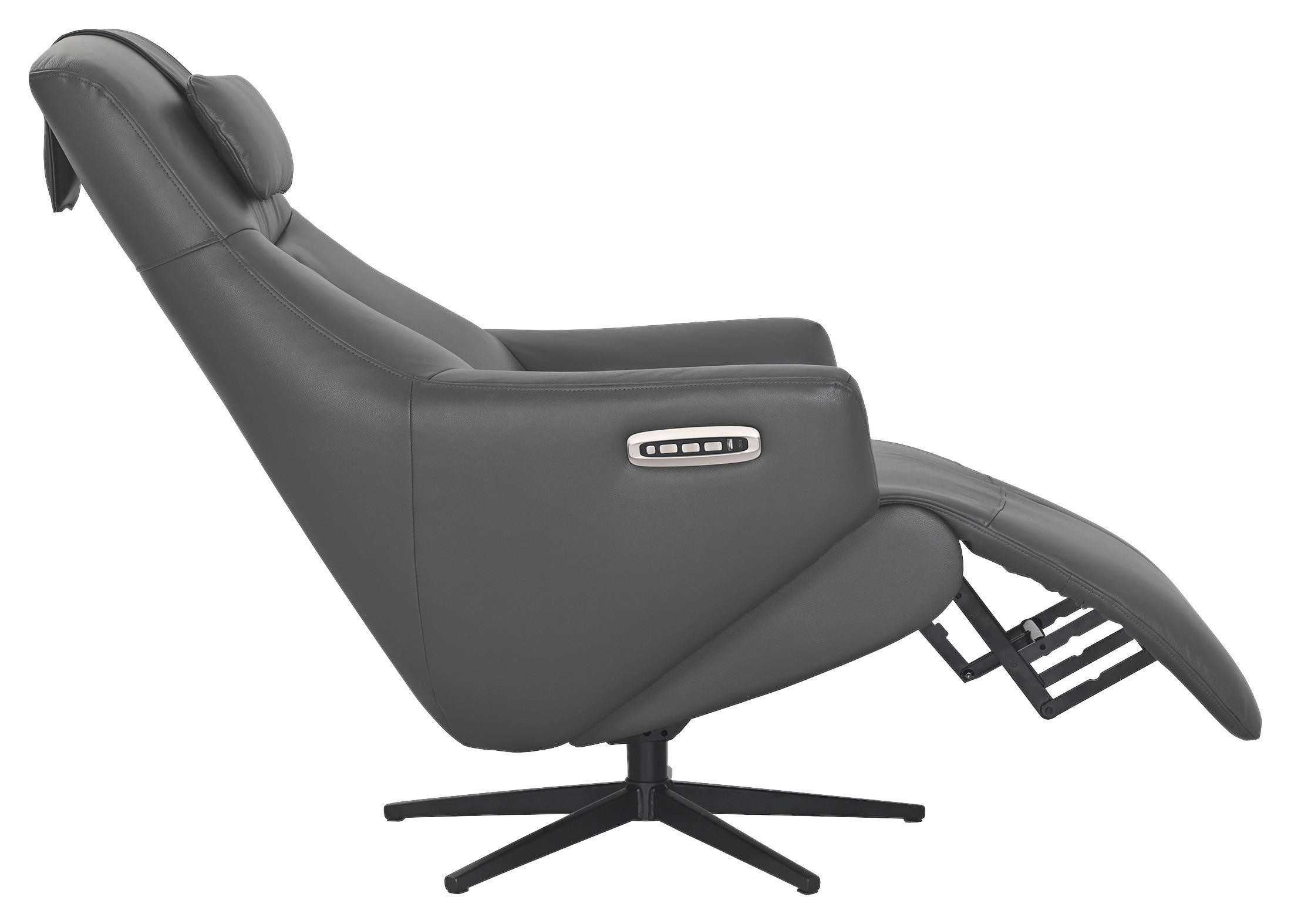 Thumbnail - Xora Relaxsessel, Dunkelgrau, Metall, Leder, Echtleder, Büffelleder, Füllung: Polyester, 75x86.2-113.5x88-164 cm, Relaxf...