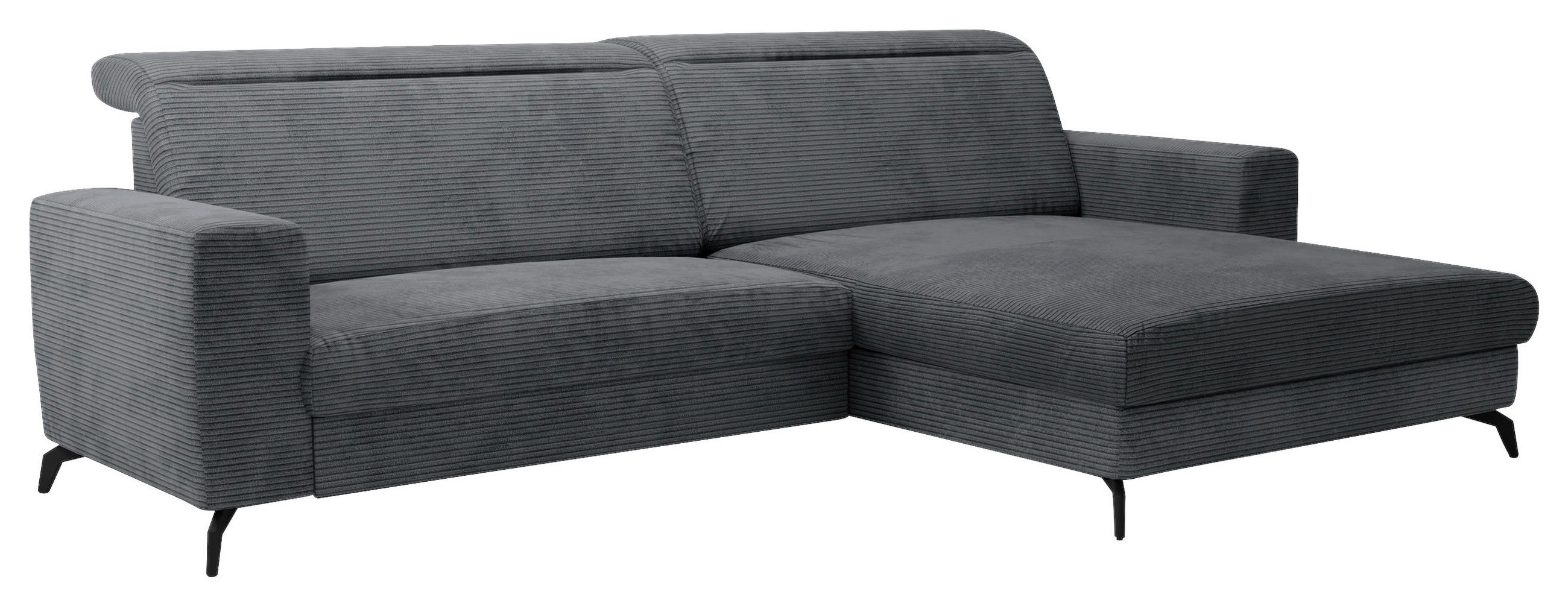 ECKSOFA inkl. Funktion Grau Cord  - Schwarz/Grau, KONVENTIONELL, Textil/Metall (290/178cm) - Cantus