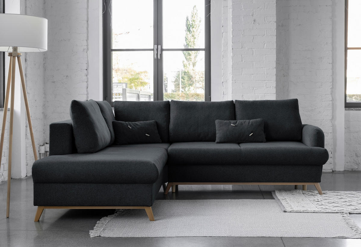ECKSOFA in Chenille Dunkelgrau  - Dunkelgrau/Naturfarben, Holz/Textil (202/242cm) - MID.YOU