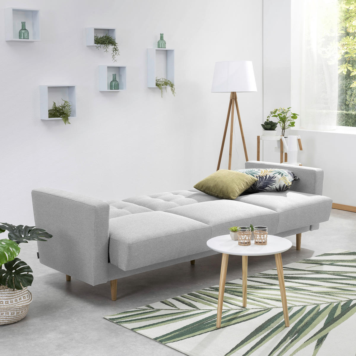 3-SITZER-SOFA in Flachgewebe Hellgrau  - Eschefarben/Hellgrau, Modern, Holz/Textil (224/81/83cm) - Max Winzer