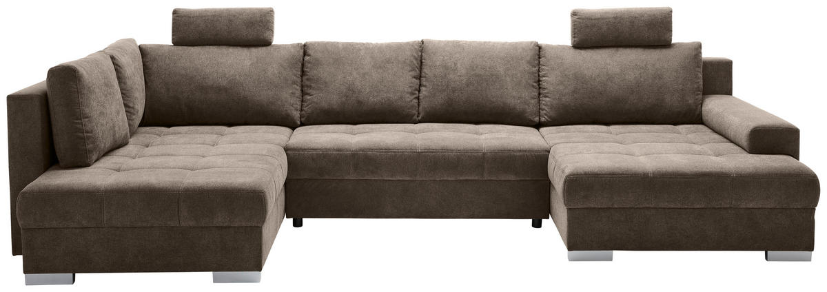WOHNLANDSCHAFT in Velours Dunkelbraun  - Chromfarben/Dunkelbraun, KONVENTIONELL, Kunststoff/Textil (198/363/170cm) - Hom`in