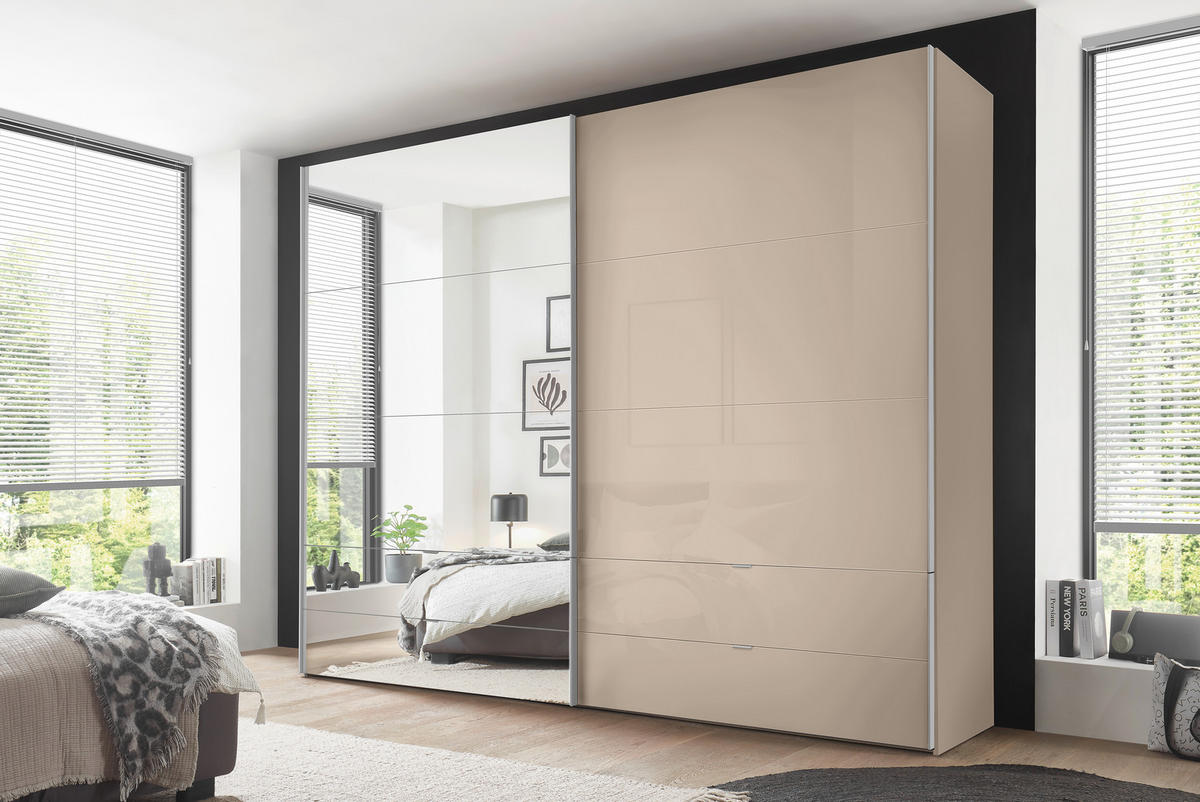 SCHWEBETÜRENSCHRANK Elfenbein  - Elfenbein/Alufarben, Design, Glas/Holzwerkstoff (306/222/68cm) - Dieter Knoll