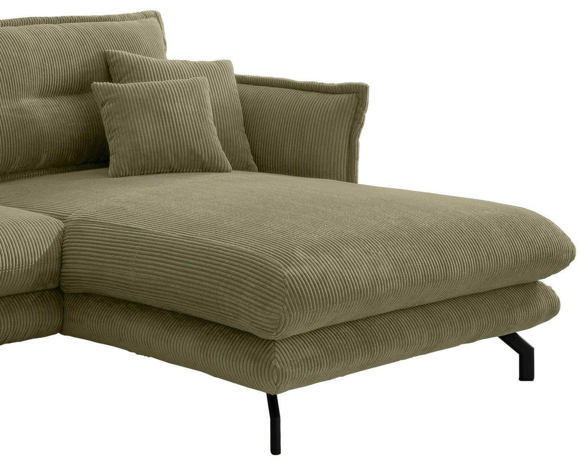 ECKSOFA Olivgrün Cord  - Schwarz/Olivgrün, MODERN, Textil/Metall (255/180cm) - Livetastic