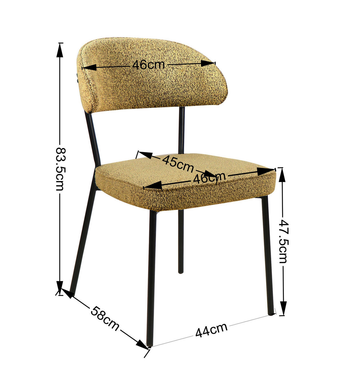 STOL, les, kovina, tekstil rumena  - rumena/črna, Design, kovina/tekstil (46/83,5/58cm) - Hom`in