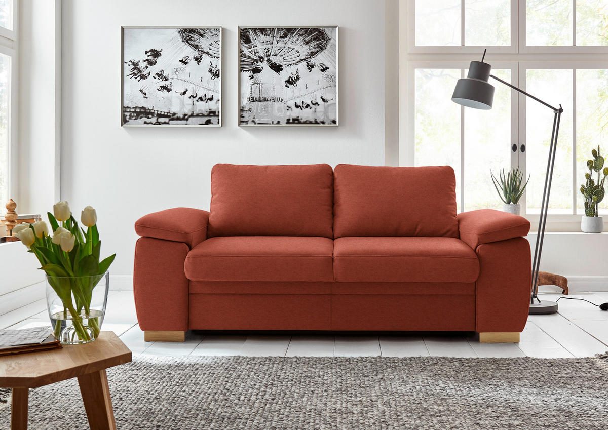 SCHLAFSOFA Chenille Rotorange  - Eiche Bianco/Rotorange, KONVENTIONELL, Holz/Textil (196/90/100cm) - Beldomo Style