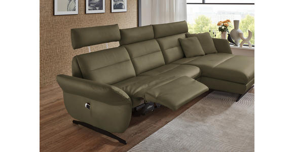 ECKSOFA in Echtleder Olivgrün  300/157 cm  - Schwarz/Olivgrün, Design, Leder/Metall (300/157cm) - Dieter Knoll