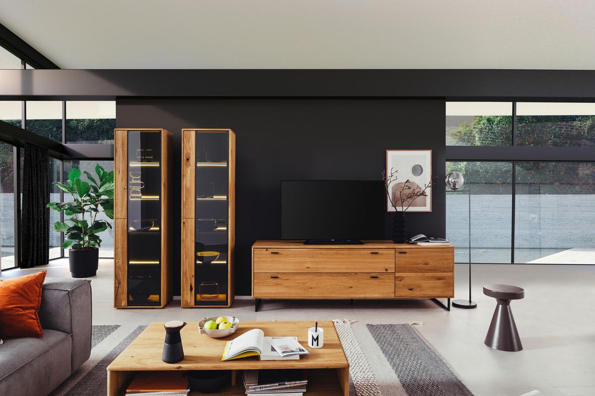 WOHNWAND  in Wildeiche 333/190/50 cm  - Wildeiche/Anthrazit, Design, Glas/Holz (333/190/50cm) - MID.YOU