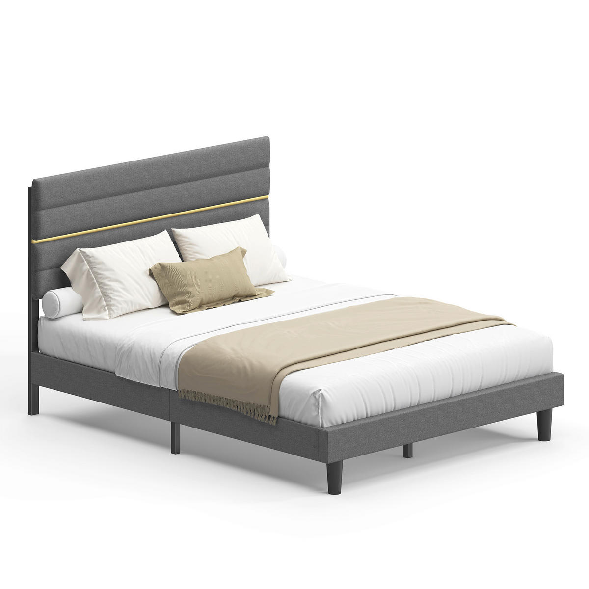 BETT 140/200 cm  in Schwarz, Schieferfarben  - Schieferfarben/Schwarz, Basics, Textil/Metall (140/200cm) - Boxxx