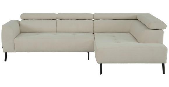 ECKSOFA Beige Feincord Rücken echt, Kopfteilverstellung  - Beige/Schwarz, Design, Textil/Metall (280/205cm) - Xora